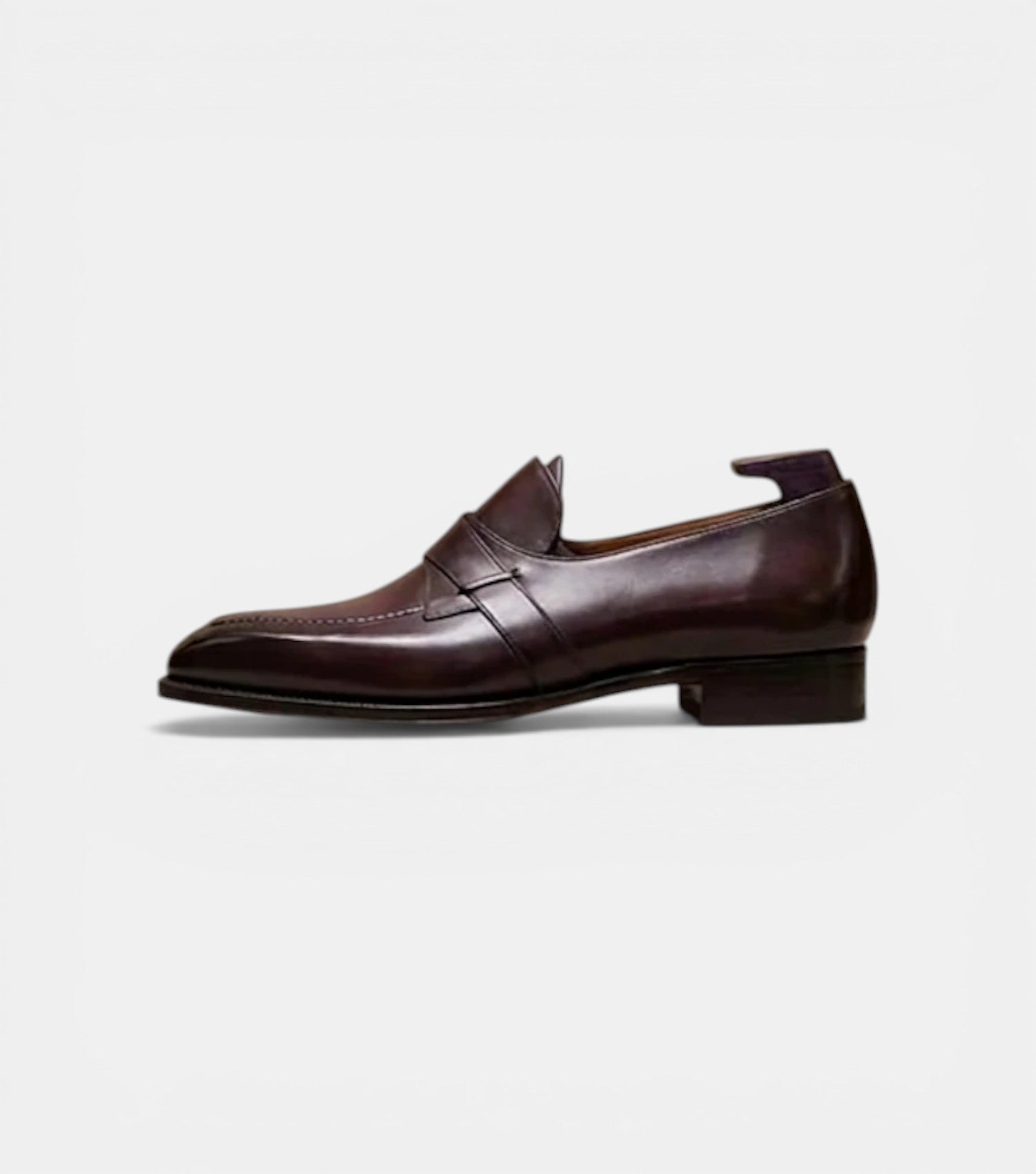The Gela Loafers - Handcrafted Dark Wine Leather Cross-Strap Loafers for Men