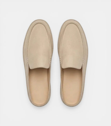 The Pisa Slip Ons - Handcrafted Beige Suede Leather Open-Back for men