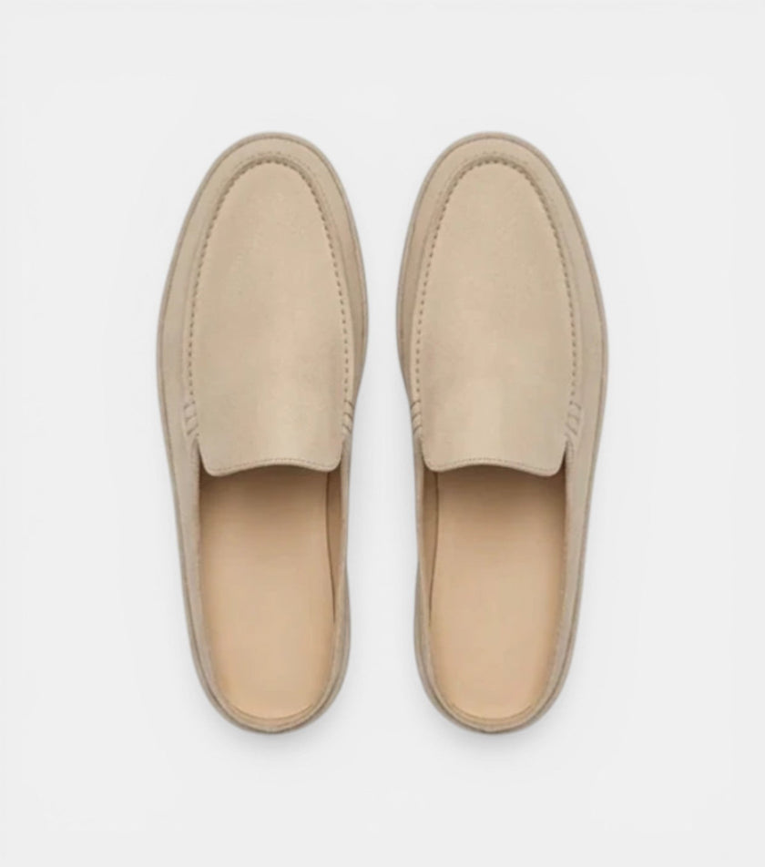 The Pisa Slip Ons - Handcrafted Beige Suede Leather Open-Back for men