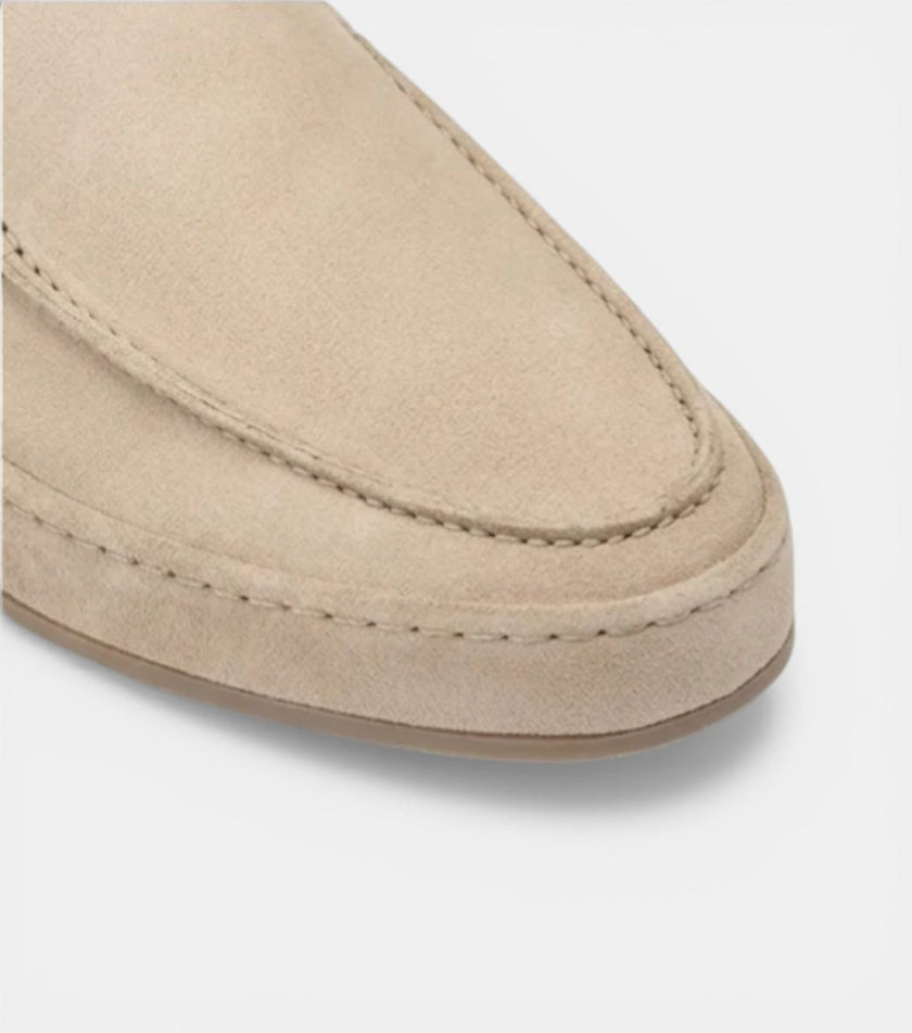 The Pisa Slip Ons - Handcrafted Beige Suede Leather Open-Back for men