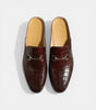 The Bari Slip Ons - Handcrafted Brown Crocodile Textured leather Horsebit Mules for men