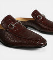 The Bari Slip Ons - Handcrafted Brown Crocodile Textured leather Horsebit Mules for men
