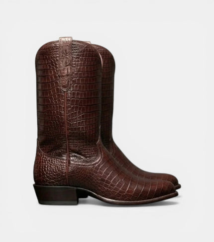 The Caserta Cow boy Boots - Handcrafted Brown Crocodile Leather Western Boots for Men