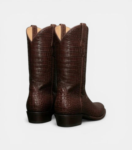 The Caserta Cow boy Boots - Handcrafted Brown Crocodile Leather Western Boots for Men