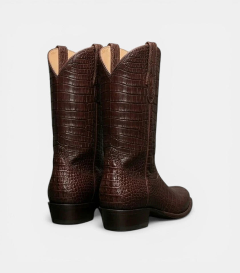 The Caserta Cow boy Boots - Handcrafted Brown Crocodile Leather Western Boots for Men