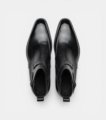 The Marche Chelsea Boots - High-Ankle Black Leather Monk Strap Dress Boots for men