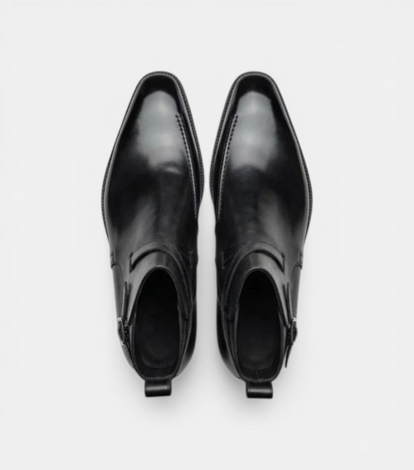 The Marche Chelsea Boots - High-Ankle Black Leather Monk Strap Dress Boots for men