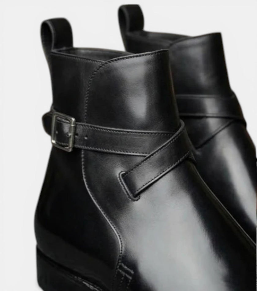 The Marche Chelsea Boots - High-Ankle Black Leather Monk Strap Dress Boots for men