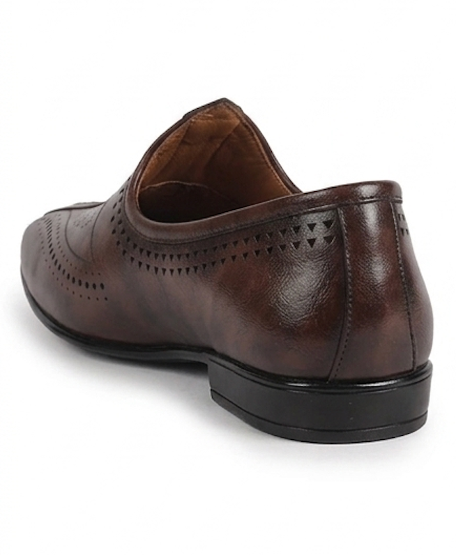 The Imola Mojri - Brown Laser Cuts Textured Leather Mojaris for Men