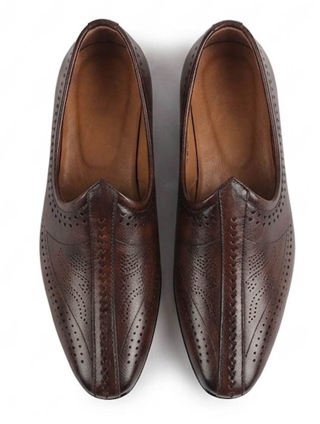 The Imola Mojri - Brown Laser Cuts Textured Leather Mojaris for Men
