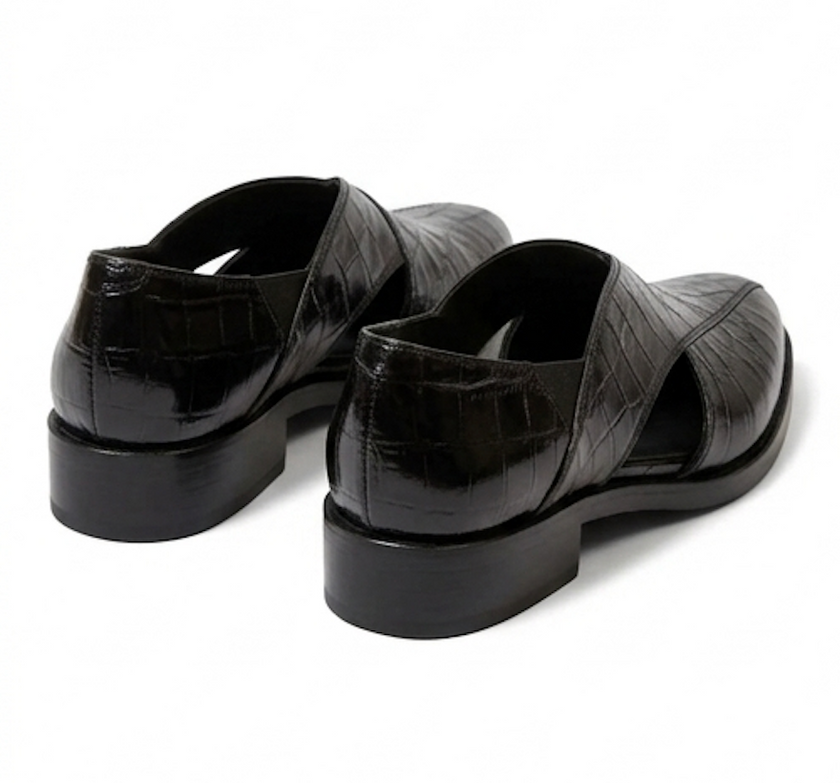 The Olbia Peshawri - Black Crocodile Embossed Leather Peshawari for men