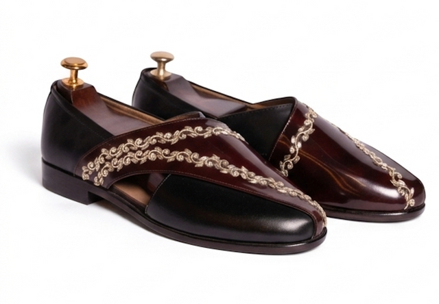 The Benevento Peshawri - Burgandy Embroidered Vegan leather Peshawari Sandals for Men