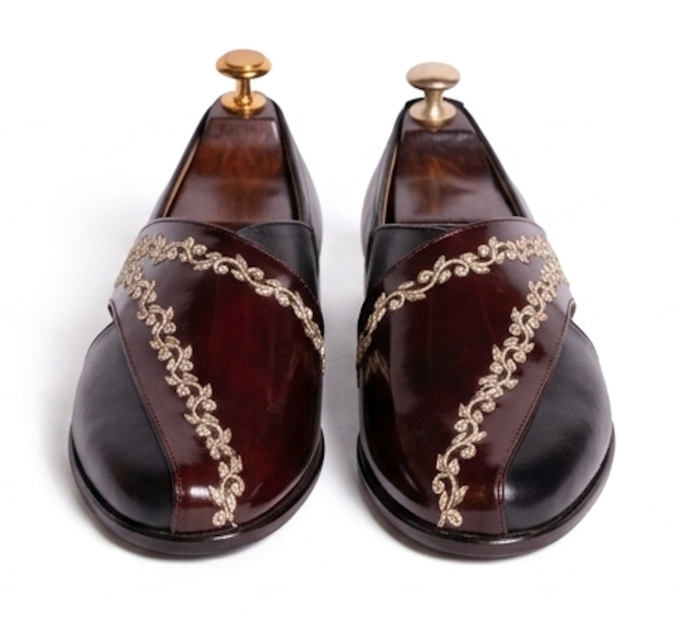 The Benevento Peshawri - Burgandy Embroidered Vegan leather Peshawari Sandals for Men