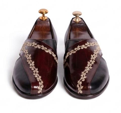 The Benevento Peshawri - Burgandy Embroidered Vegan leather Peshawari Sandals for Men
