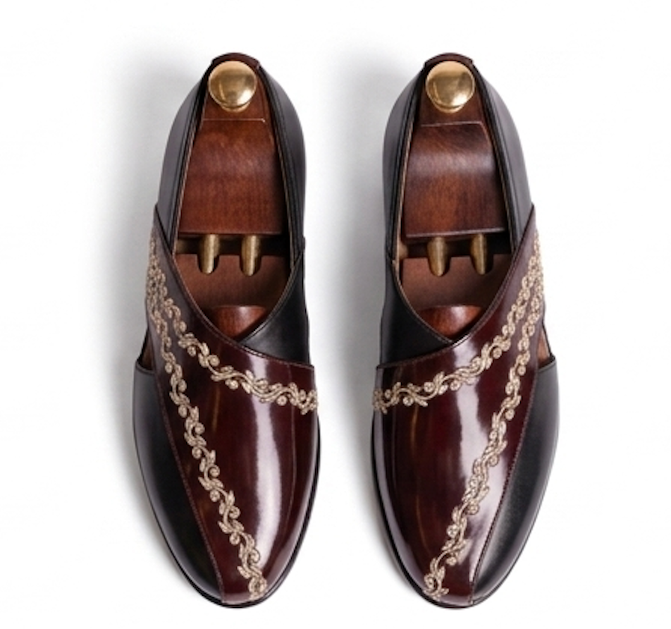 The Benevento Peshawri - Burgandy Embroidered Vegan leather Peshawari Sandals for Men