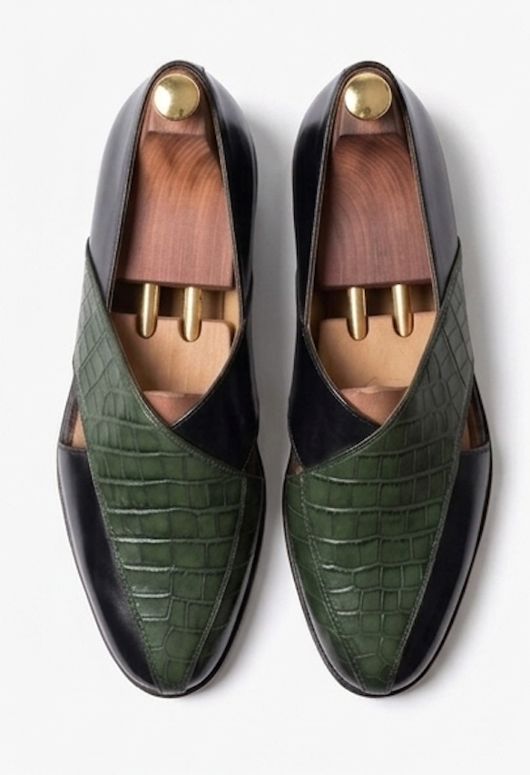 The Padua Peshawri - Black and green woven leather peshawris for men