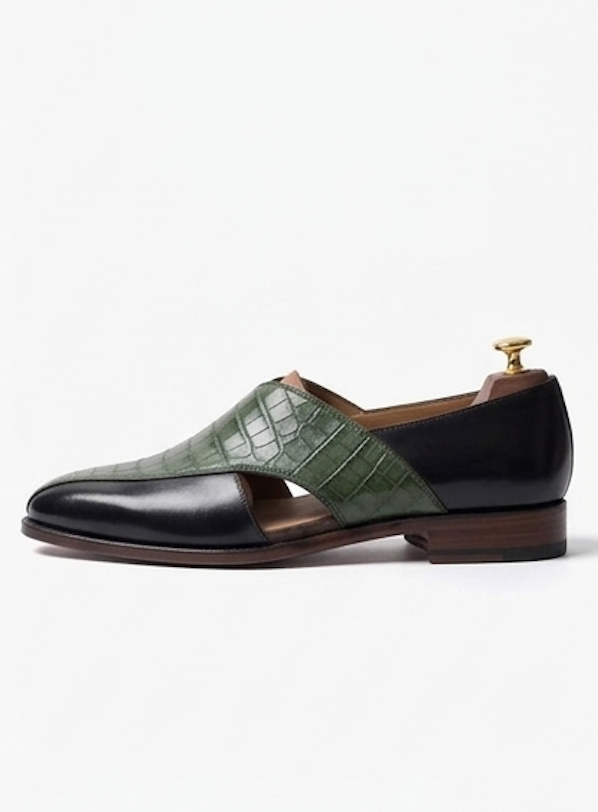 The Padua Peshawri - Black and green woven leather peshawris for men