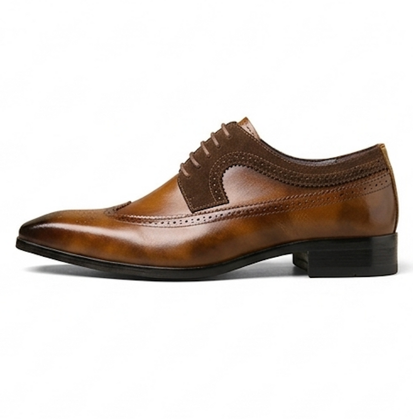 The Apulia Derby Lace ups - Handcrafted Burnished Tan Leather & Suede Wingtip Derbys for Men