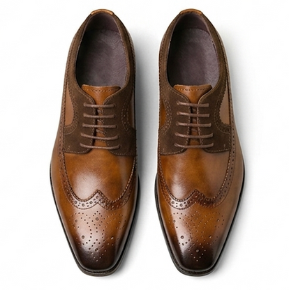 The Apulia Derby Lace ups - Handcrafted Burnished Tan Leather & Suede Wingtip Derbys for Men