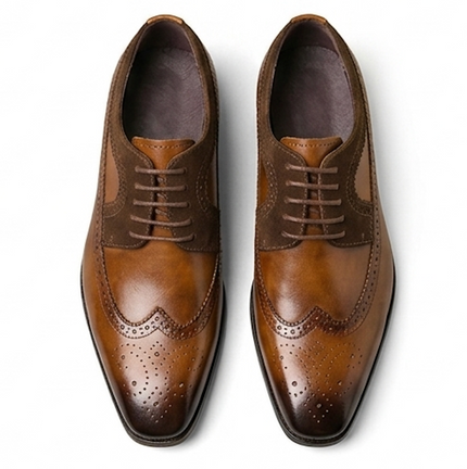 The Apulia Derby Lace ups - Handcrafted Burnished Tan Leather & Suede Wingtip Derbys for Men