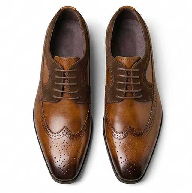 The Apulia Derby Lace ups - Handcrafted Burnished Tan Leather & Suede Wingtip Derbys for Men