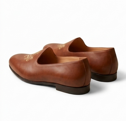 The Bitonto Mojri- Brown leather embroidered mojri for men