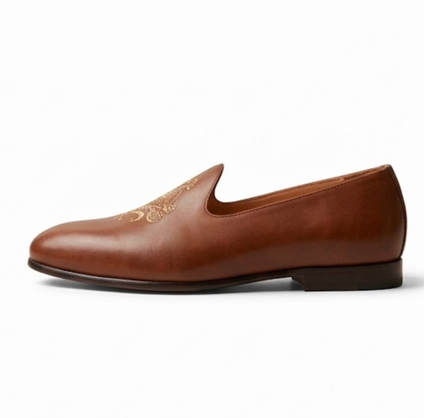 The Bitonto Mojri- Brown leather embroidered mojri for men