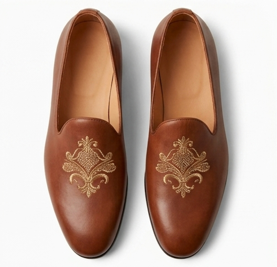 The Bitonto Mojri- Brown leather embroidered mojri for men