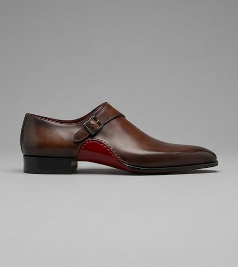 The Genoa Single Monk Straps - Handcrafted Graphite & Burgundy Leather Single Straps for men