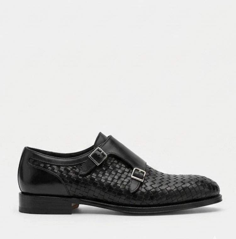 The Bari Double Monk Straps - Handcrafted Brown Woven Leather Double Monk Strap Shoes with silver buckles for men