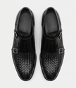 The Bari Double Monk Straps - Handcrafted Brown Woven Leather Double Monk Strap Shoes with silver buckles for men
