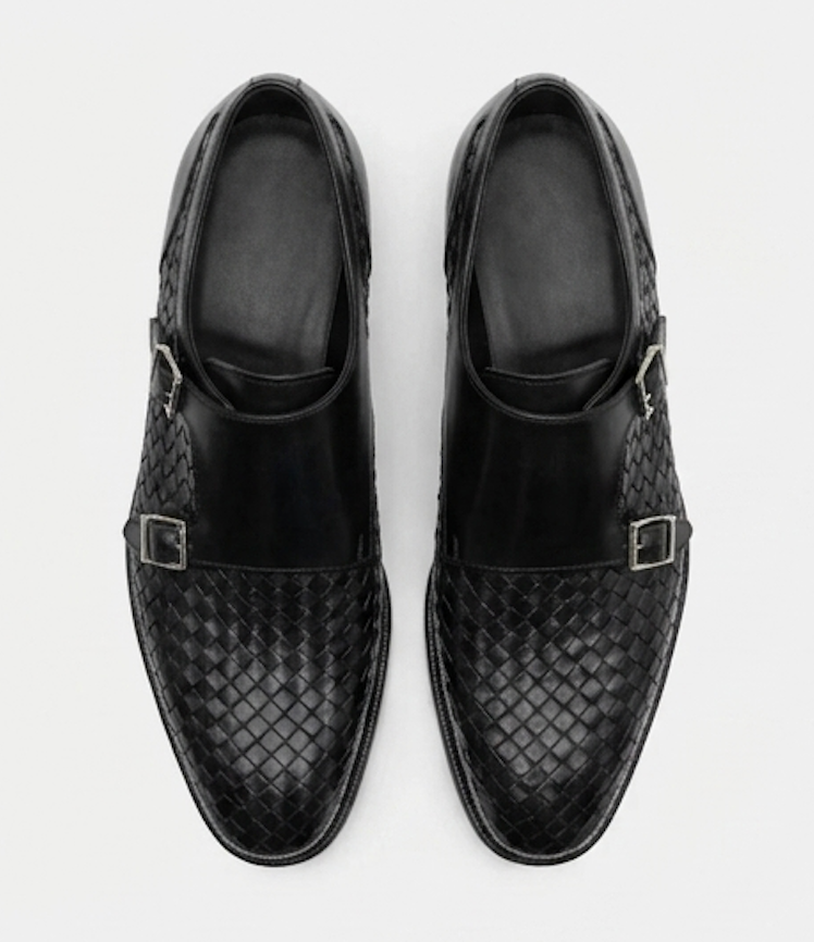 The Bari Double Monk Straps - Handcrafted Brown Woven Leather Double Monk Strap Shoes with silver buckles for men