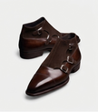 The Rome Triple Monk Straps - Handcrafted Black Calfskin & Forest Green Suede leather Triple Straps for men