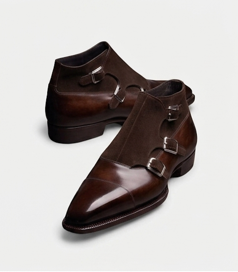 The Rome Triple Monk Straps - Handcrafted Black Calfskin & Forest Green Suede leather Triple Straps for men