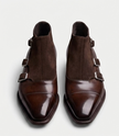 The Rome Triple Monk Straps - Handcrafted Black Calfskin & Forest Green Suede leather Triple Straps for men