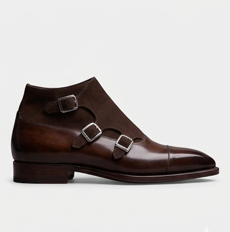 The Rome Triple Monk Straps - Handcrafted Black Calfskin & Forest Green Suede leather Triple Straps for men