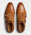 The Rome Triple Monk Straps - Handcrafted Black Calfskin & Forest Green Suede leather Triple Straps for men