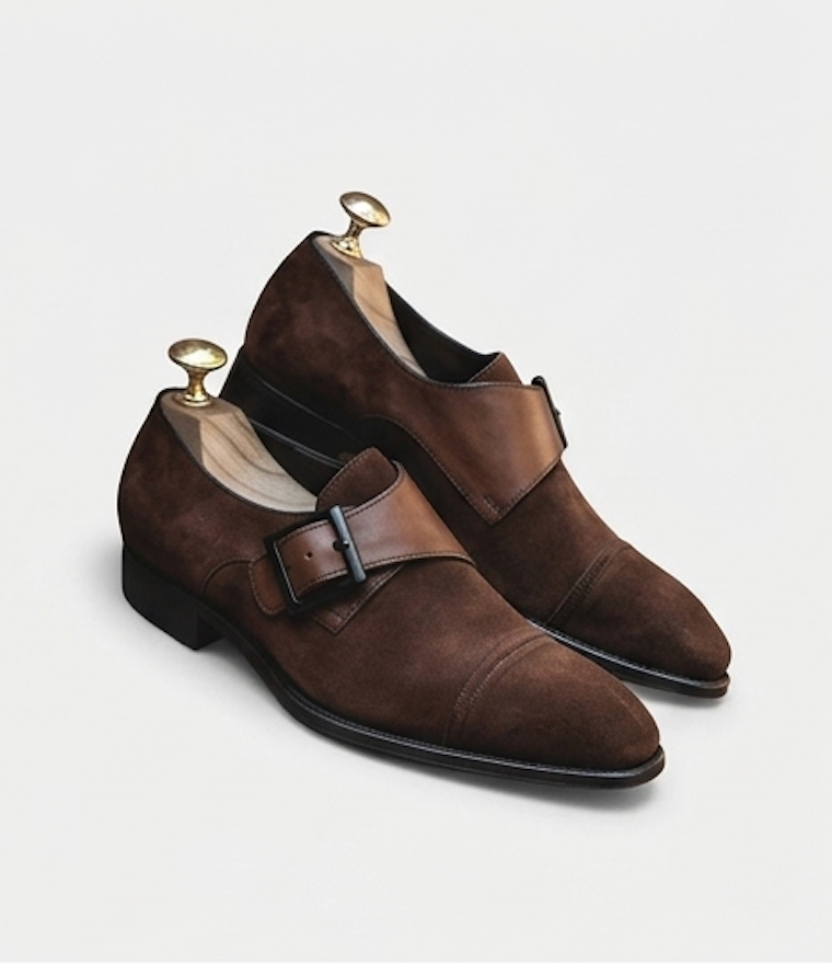 The Udine Single Monk Straps - Handcrafted Olive Green Suede leather Single Monk Strap Shoes for men