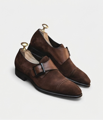 The Udine Single Monk Straps - Handcrafted Olive Green Suede leather Single Monk Strap Shoes for men