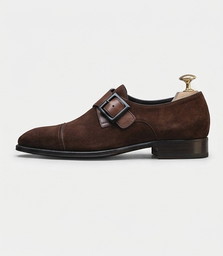 The Udine Single Monk Straps - Handcrafted Olive Green Suede leather Single Monk Strap Shoes for men