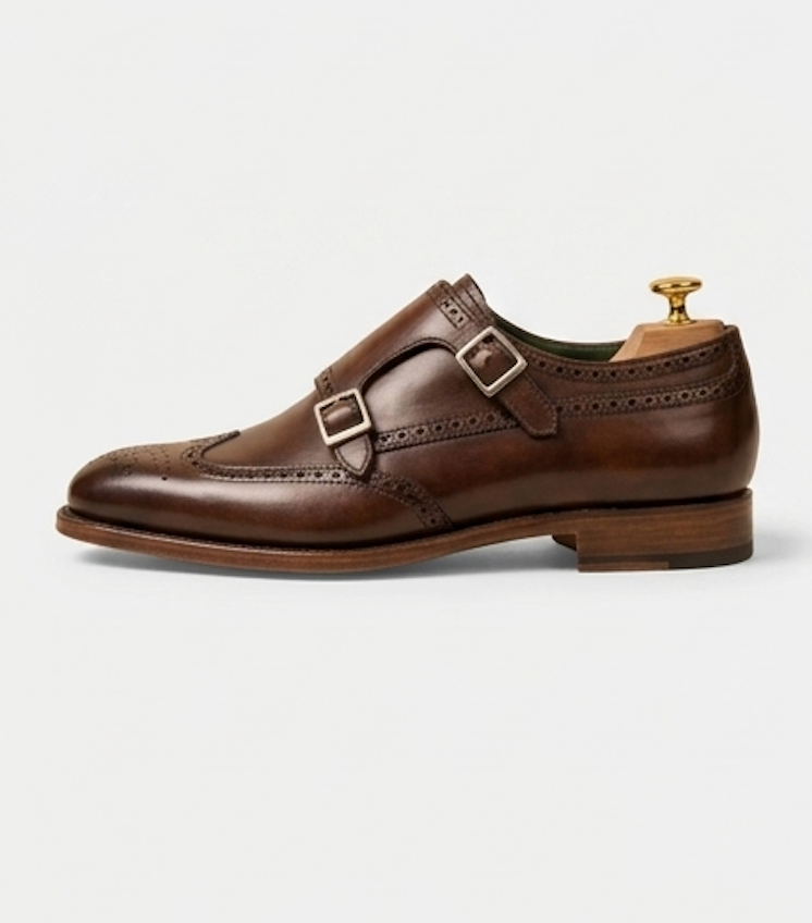 The Lucca Double Monk Straps - Handcrafted Forest Green Leather Double Monk Straps with Wingtip Brogue Detail for Men