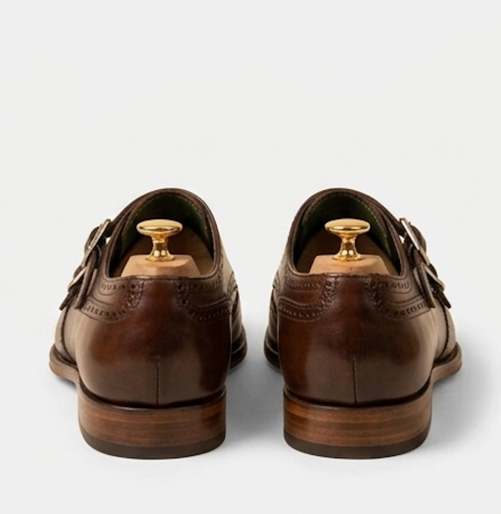 The Lucca Double Monk Straps - Handcrafted Forest Green Leather Double Monk Straps with Wingtip Brogue Detail for Men