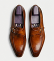 The Naples Single Monk Straps - Handcrafted Cognac Brown Leather Single Monk Strap Shoes for men