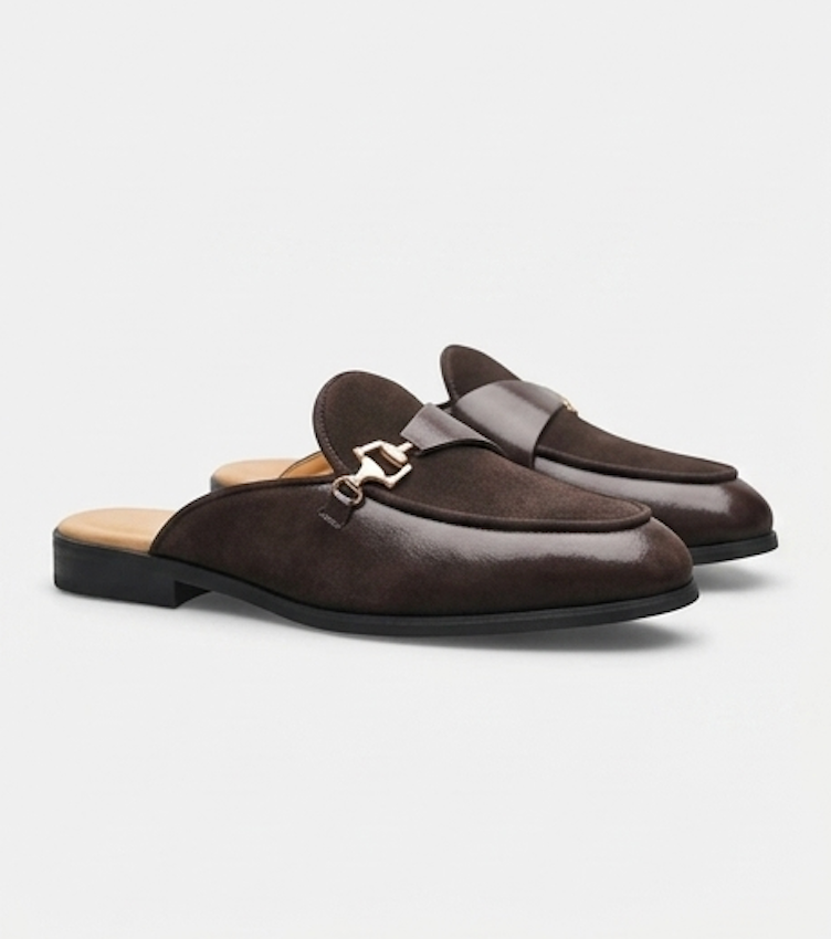 The Forli Slip Ons - Handcrafted Chocolate Brown Suede Leather Mixed Mules for Men