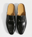 The Bari Slip Ons - Handcrafted Brown Crocodile Textured leather Horsebit Mules for men