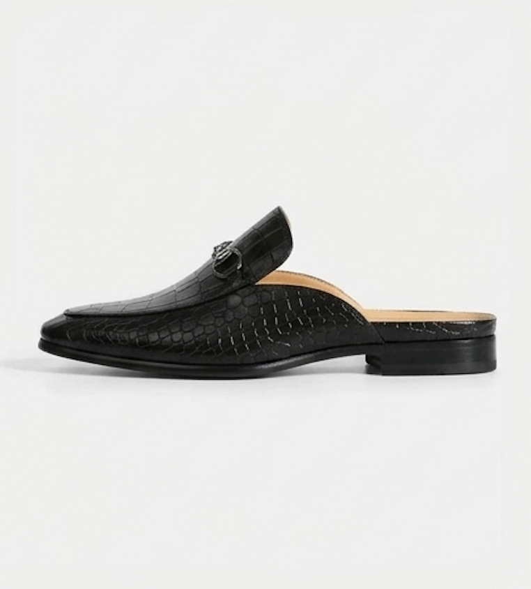 The Bari Slip Ons - Handcrafted Brown Crocodile Textured leather Horsebit Mules for men
