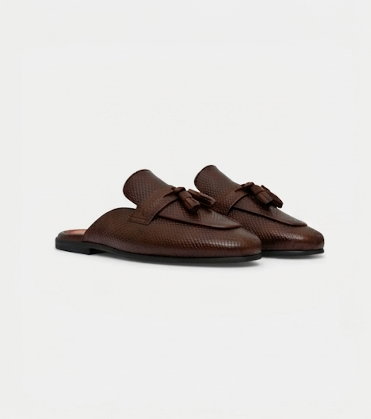 The Apulia Slip Ons - Handcrafted Black Tassel Leather Mules for Men