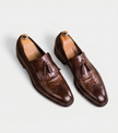 The Crotone Loafers - Black Textured Leather Tassel Loafers for Men