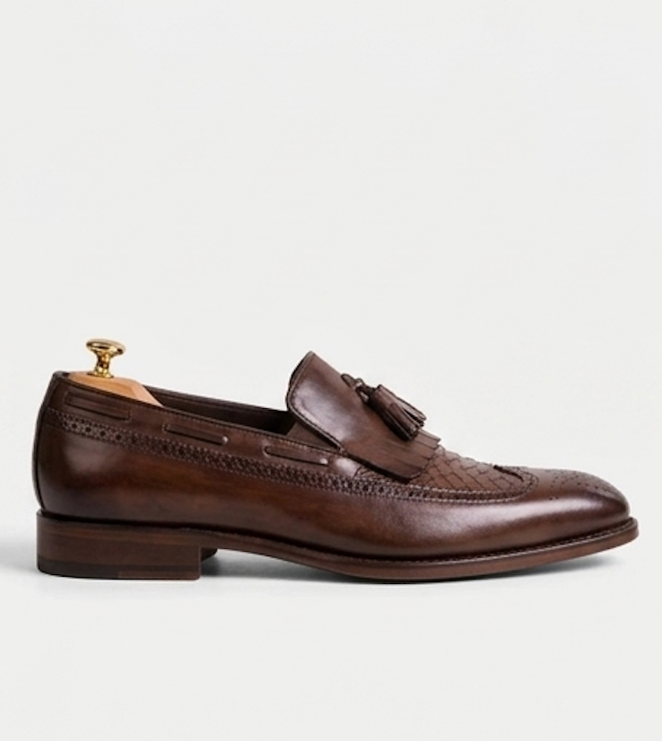 The Crotone Loafers - Black Textured Leather Tassel Loafers for Men
