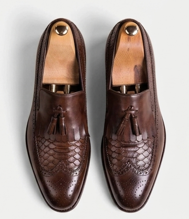 The Crotone Loafers - Black Textured Leather Tassel Loafers for Men